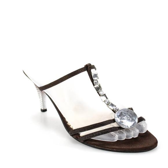 tendenz Shoes - TENDENZ SLIDES SANDALS BROWN SATIN EMBELLISHED 38